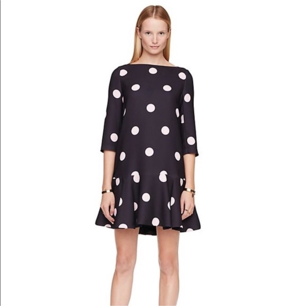 Kate Spade Navy Blue & Pink Polka Dot Spotlight Flounce Mini Dress Ink Size 10
